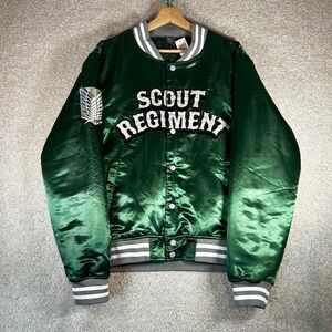 Attack on titan anime box lunch green satin bomber jacket BNWT size M